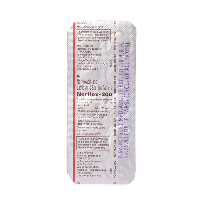 Norflox 200mg tablet with Norfloxacin + Lactobacillus            